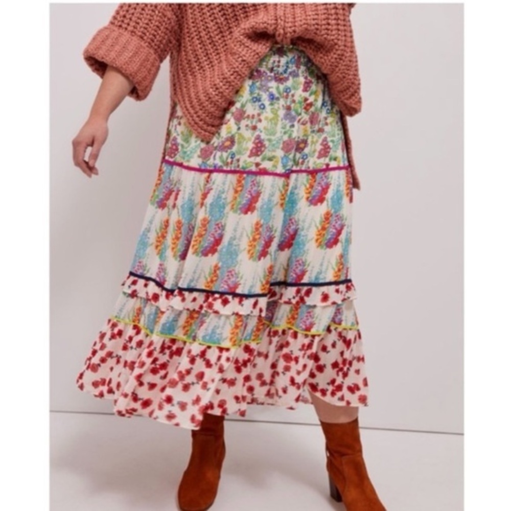 Anthropologie Lorraine Faaria Tiered Maxi Skirt Size M Multicolor